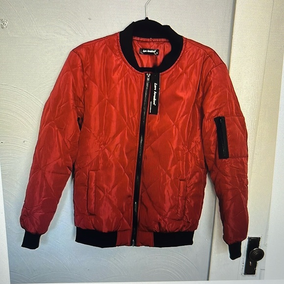 Men's Small Bomber Style Jacket Lars Amadeus Quilted Lightweight Burgundy NWT - Picture 1 of 8